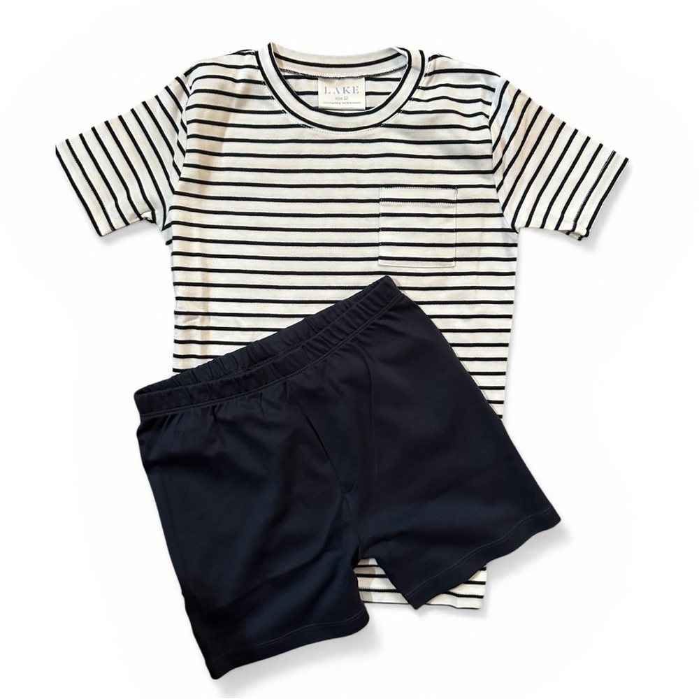 LAKE Pajamas Navy Eclipse White Stripe Pima Cotton Short Lounge PJ Set